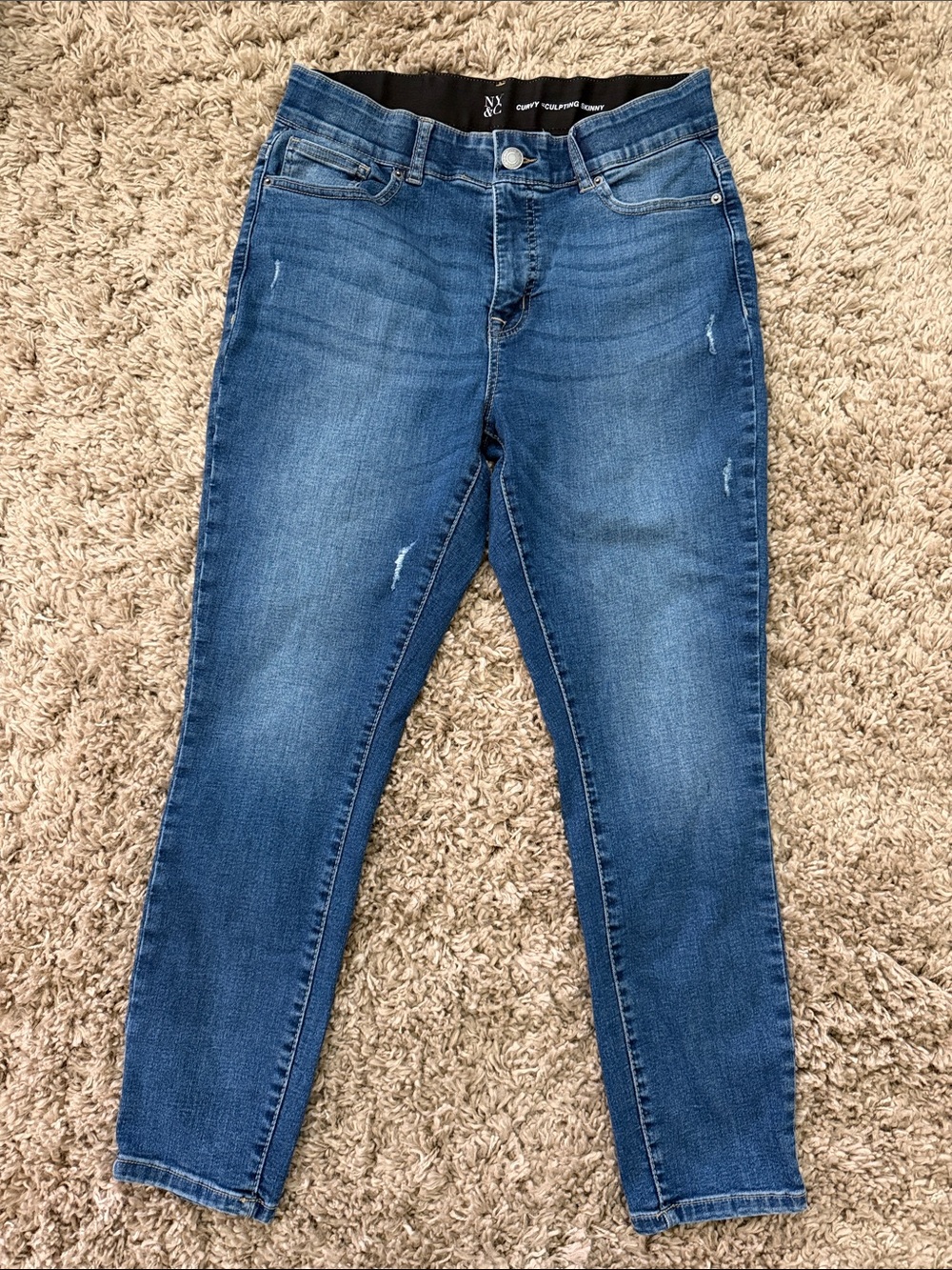 New York & Company Blue Skinny Jeans with Light Whiskering